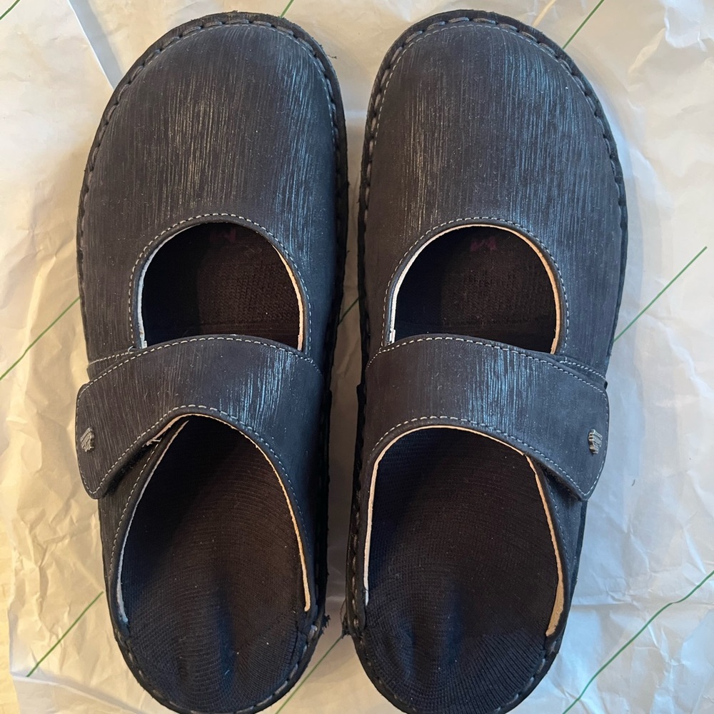 Finn Comfort Stanford Black Leather Clogs Women 6.5